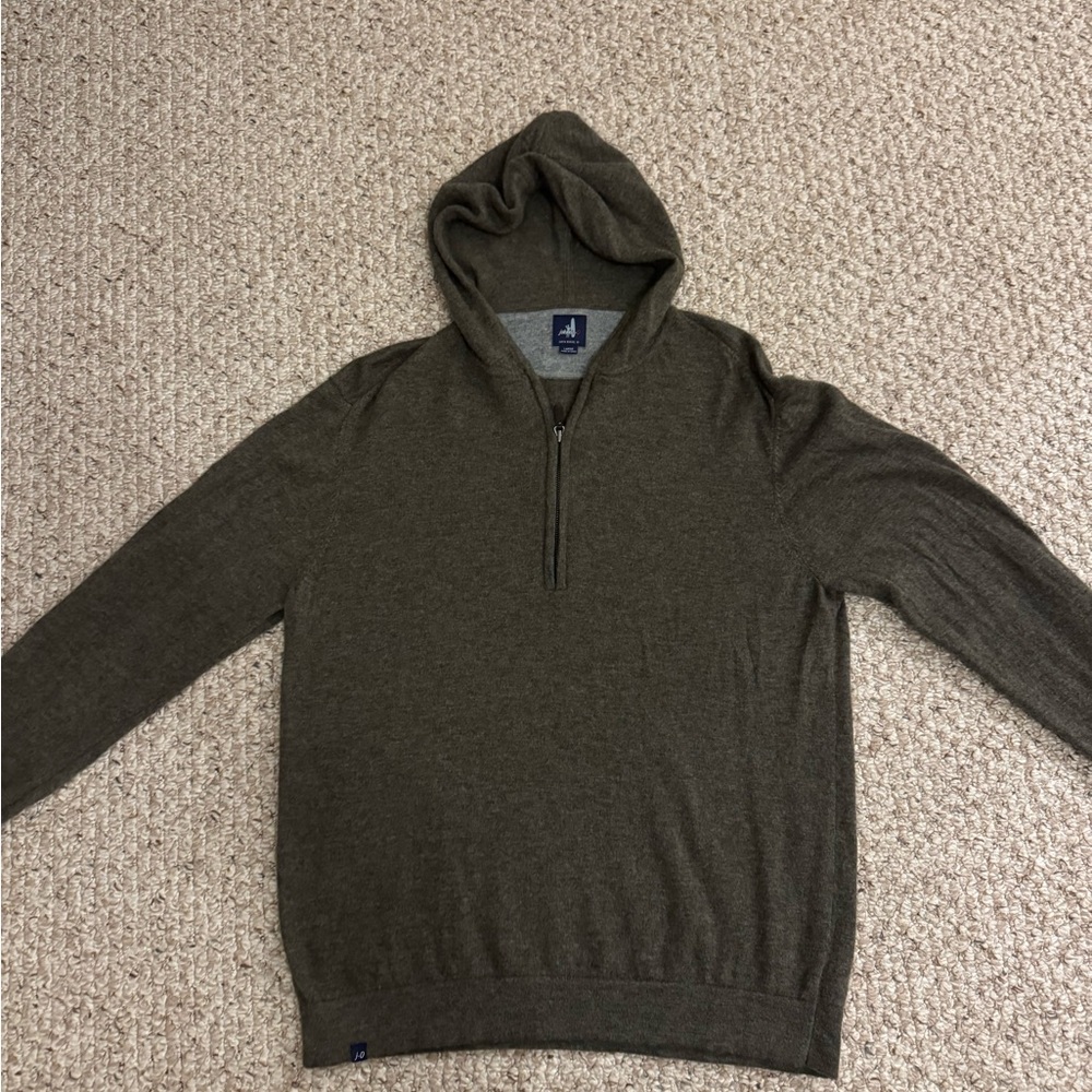 Johnnie-o wool cashmere Men's Dark Olive 1/4 zip with Hood Sz L Luxury